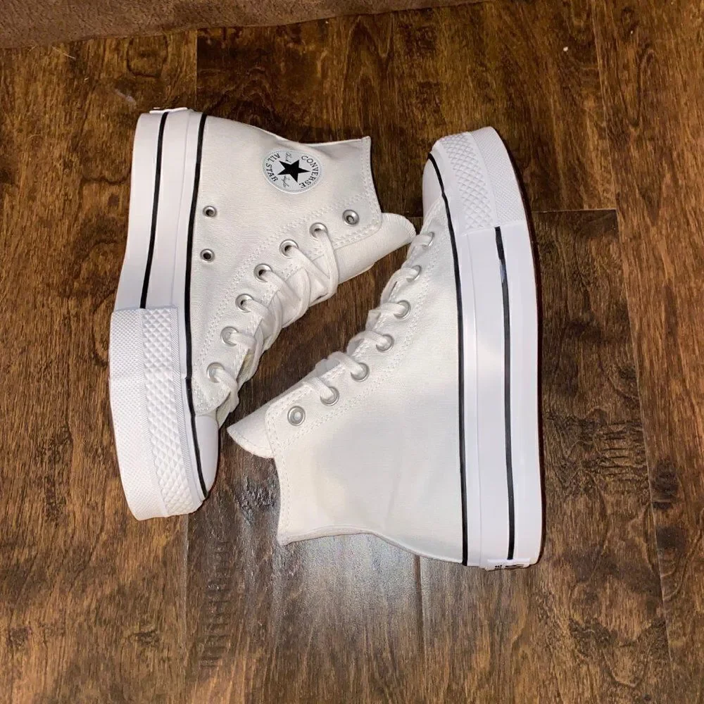 NEW MEN'S CONVERSE CANVAS PLATFORM CHUCK TAYLOR ALL STAR WHITE SNEAKERS Size 13 - Picture 6 of 10